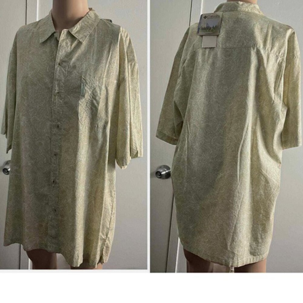 NEW Columbia Sail Mix Print Camp Shirt XL or XXL  Green Short Sleeve Lightweight